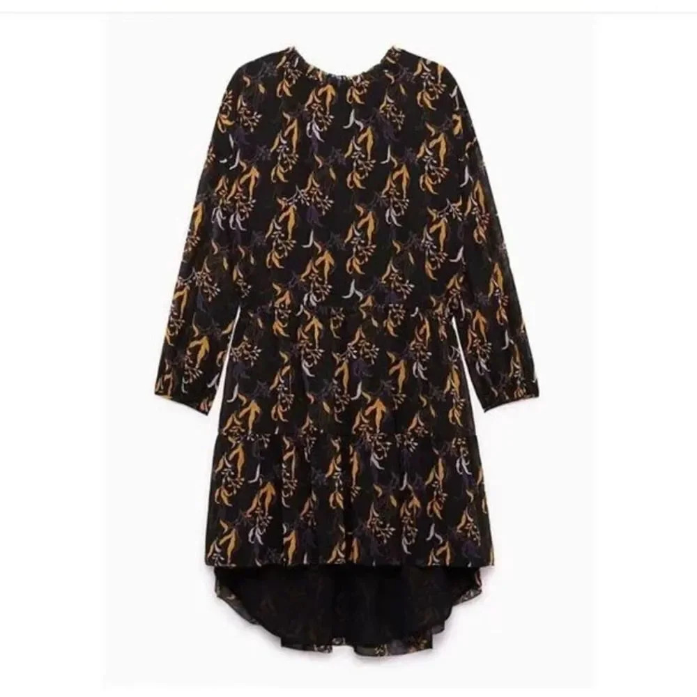 LE FOU BY WILFRED Aritzia Leman Dress Dark Floral Size 2 90s Ruffle